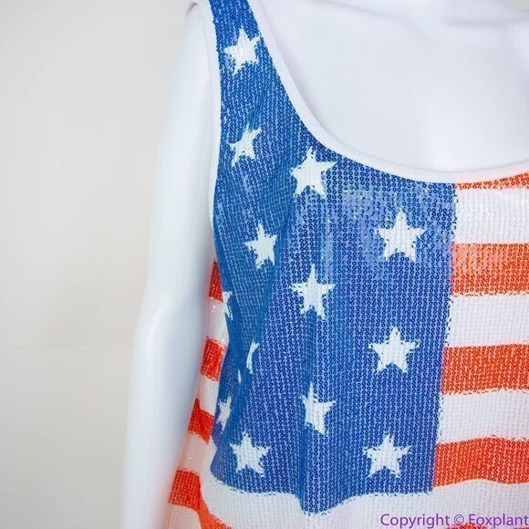 NEW Ashley Stewart Sequin American Flag Scoop Neck Tank, Red, White and Blue, 3X - Picture 8 of 16